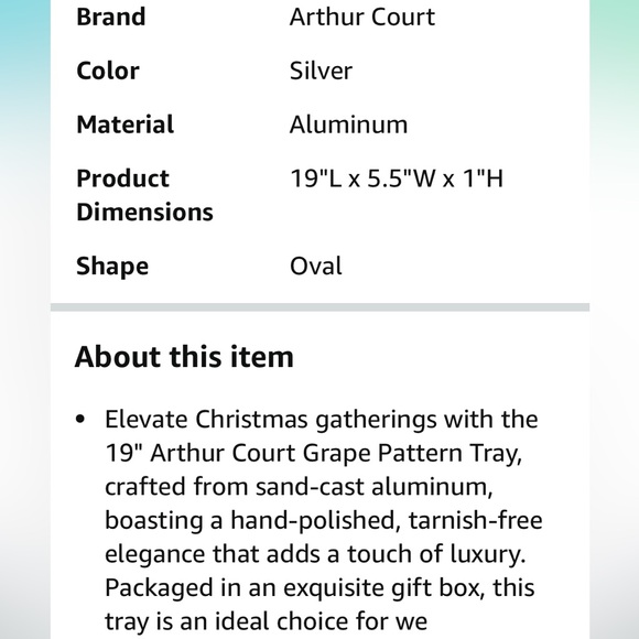 Arthur Court 1995 Grape Leaf Oblong Serving Tray Platter Handles 19”x 6” - Picture 9 of 13